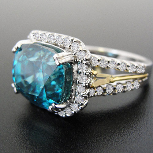Cambodian Blue Zircon 10.18ct Dias. 1.03ctw 18KT Two-Tone Ring | Bold ...