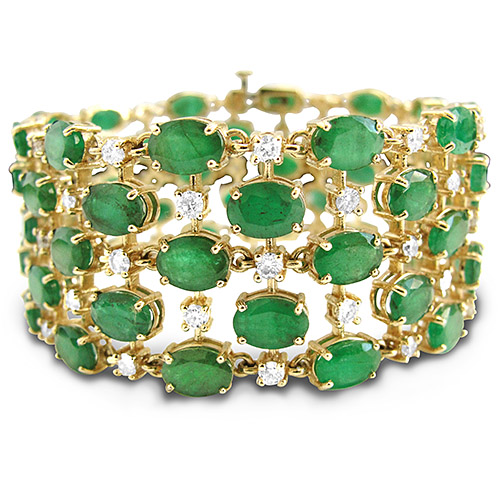 Emerald 41.50ctw Dias. 3.30ctw 14KTY Bracelet | Bold Gems Inc