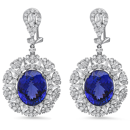 Tanzanite 18.34ctw Dias. 4.28ctw 14KTW Earrings | Bold Gems Inc