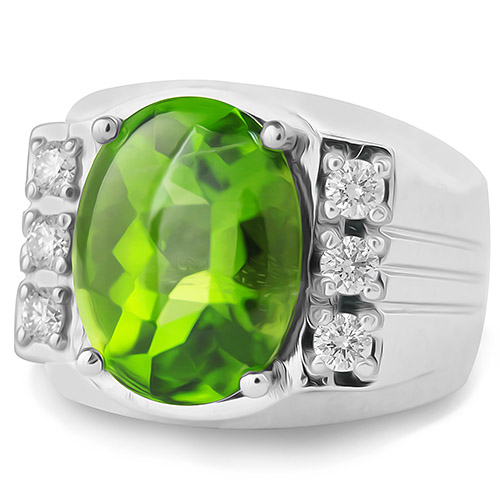 Burma Peridot 10.97ct Dias. 0.60ctw 14KTW Men’s Ring | Bold Gems Inc